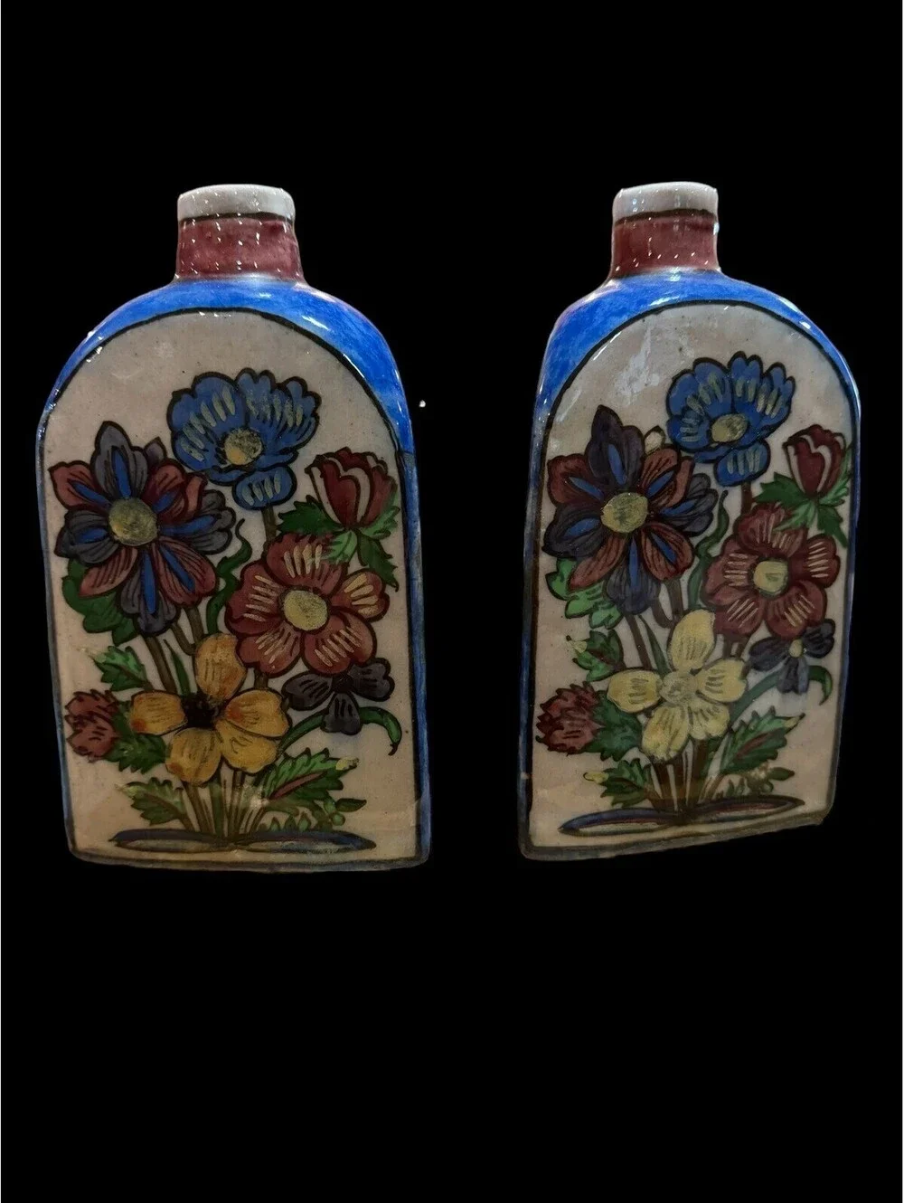 Vintage Persian Vases Set Of two. Approximately 7.5”T. Ceramic W/ Floral. Signed